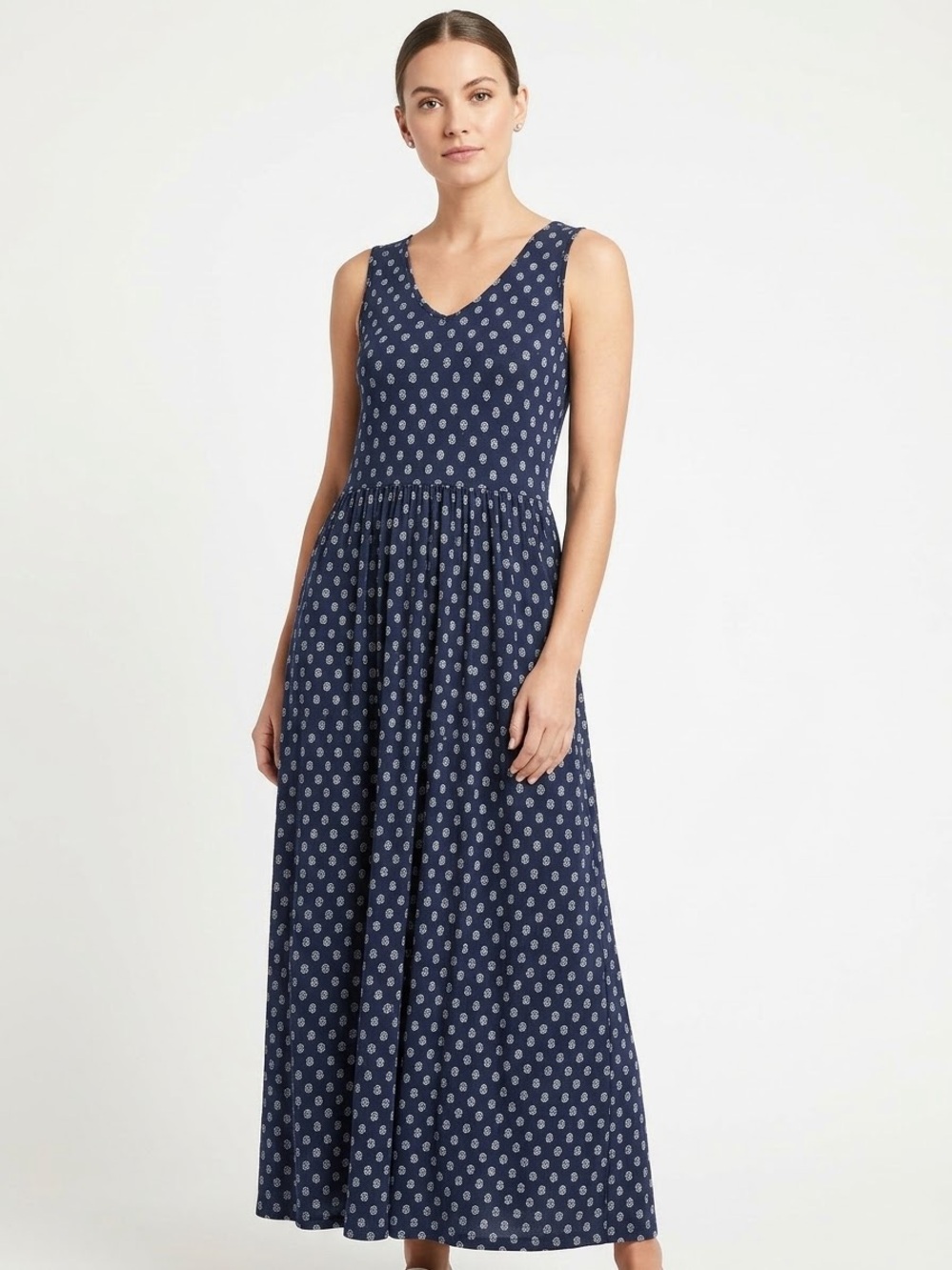 Garnet Hill Geometric Maxi Dress in Blue & White XL